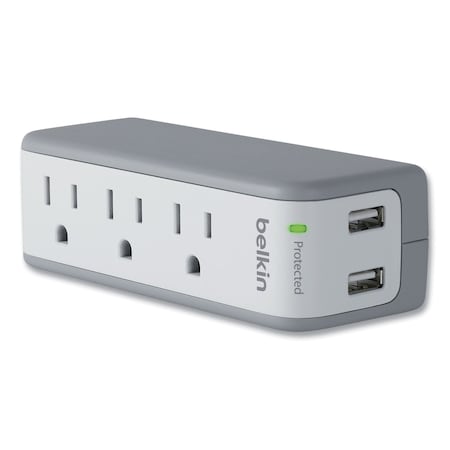 Belkin SurgePlus USB Swivel Charger, 3 AC Outlets/2 USB Ports, 918 J, White BST300BG